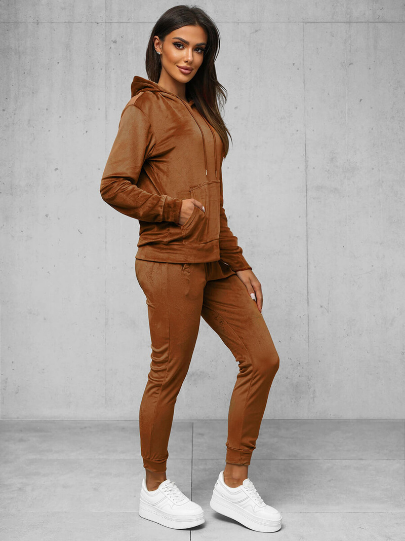 Women's Velour Tracksuit Set - Brown OZONEE O/8C1175/33Z