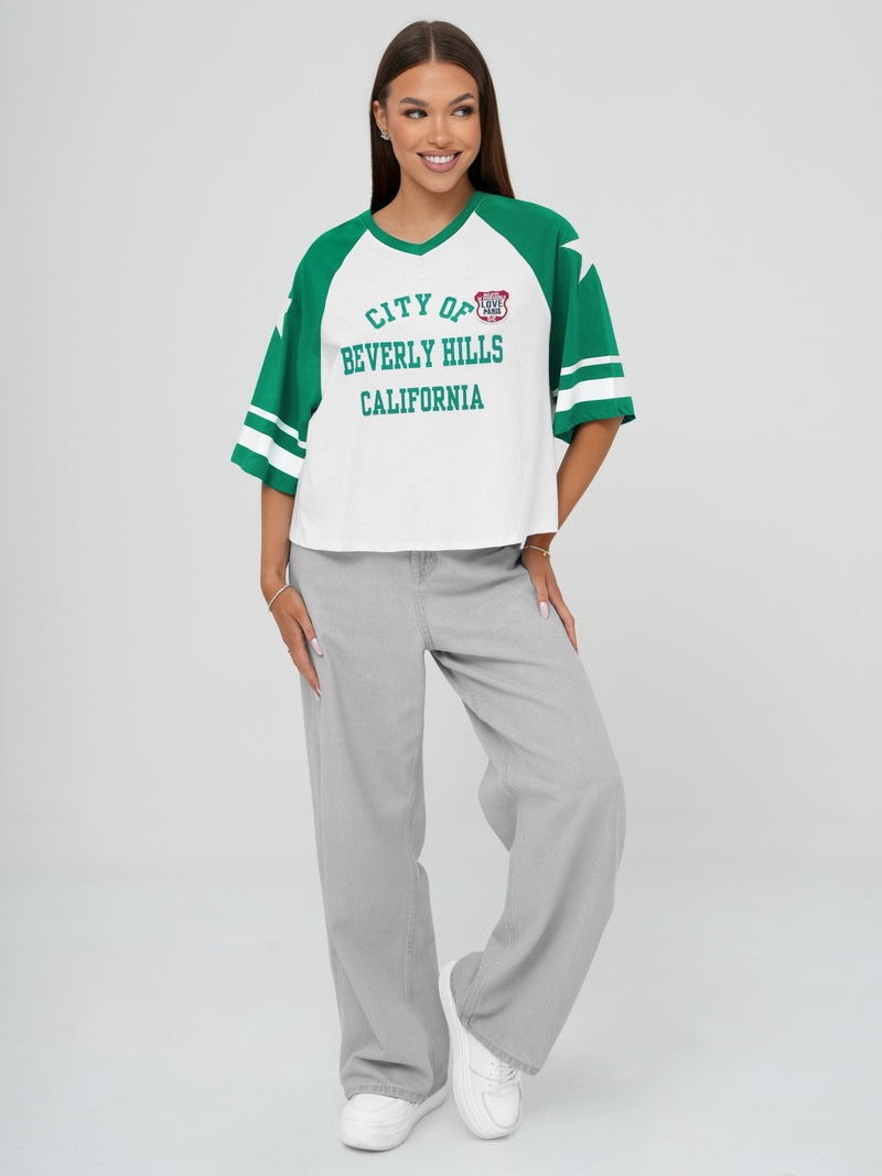 Women's T-shirt - White/Green OZONEE JS/R62493