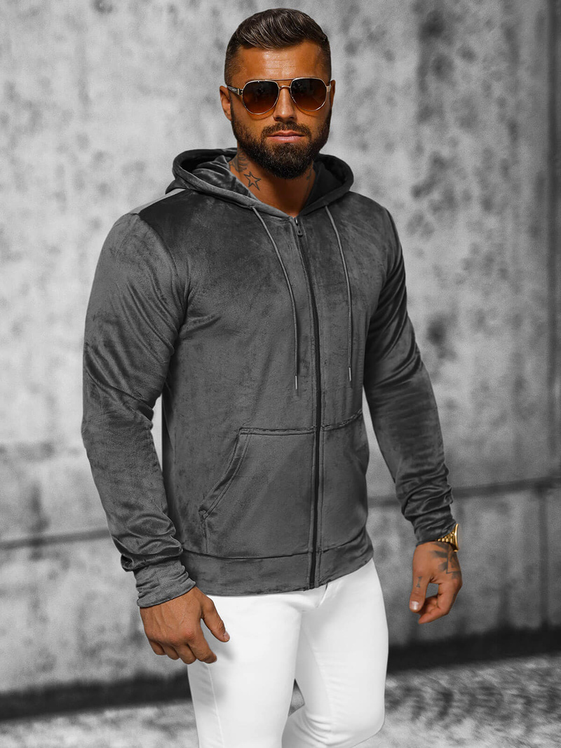 Men's Velour Hoodie - Anthracite OZONEE JS/8B1168/6