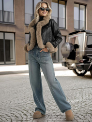 Women's Leather Jacket - Black OZONEE JS/61M8517/392