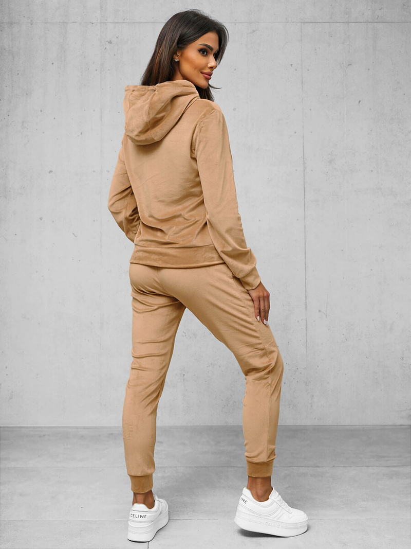 Women's Velour Tracksuit Set - Beige OZONEE O/8C1175/91Z