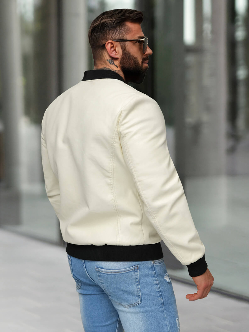 Men's Leather Jacket - Ecru OZONEE JS/11Z8107