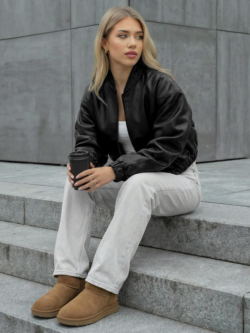 Women's Leather Jacket - Black OZONEE JS/11Z8281Z