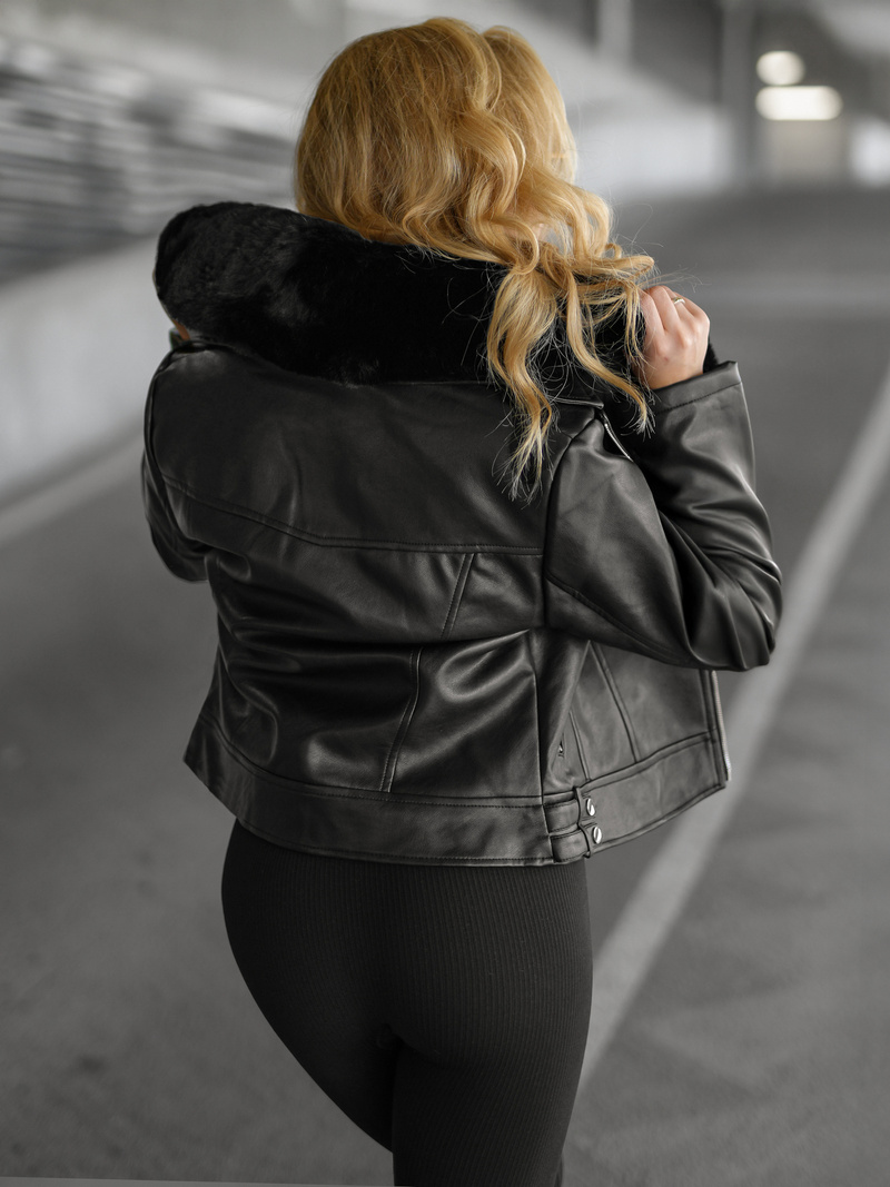 Women's Leather Jacket - Black OZONEE JS/61M8508/392A