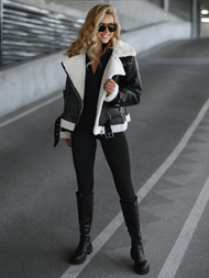 Women's Leather Jacket - Black/White OZONEE JS/11Z8177Z