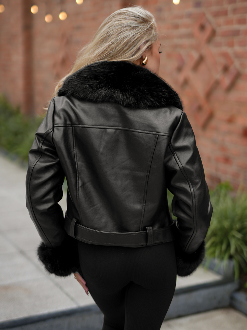 Women's Leather Jacket - Black OZONEE JS/61M8511/392A