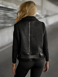 Women's Leather Gilet - Black OZONEE JS/11Z8238