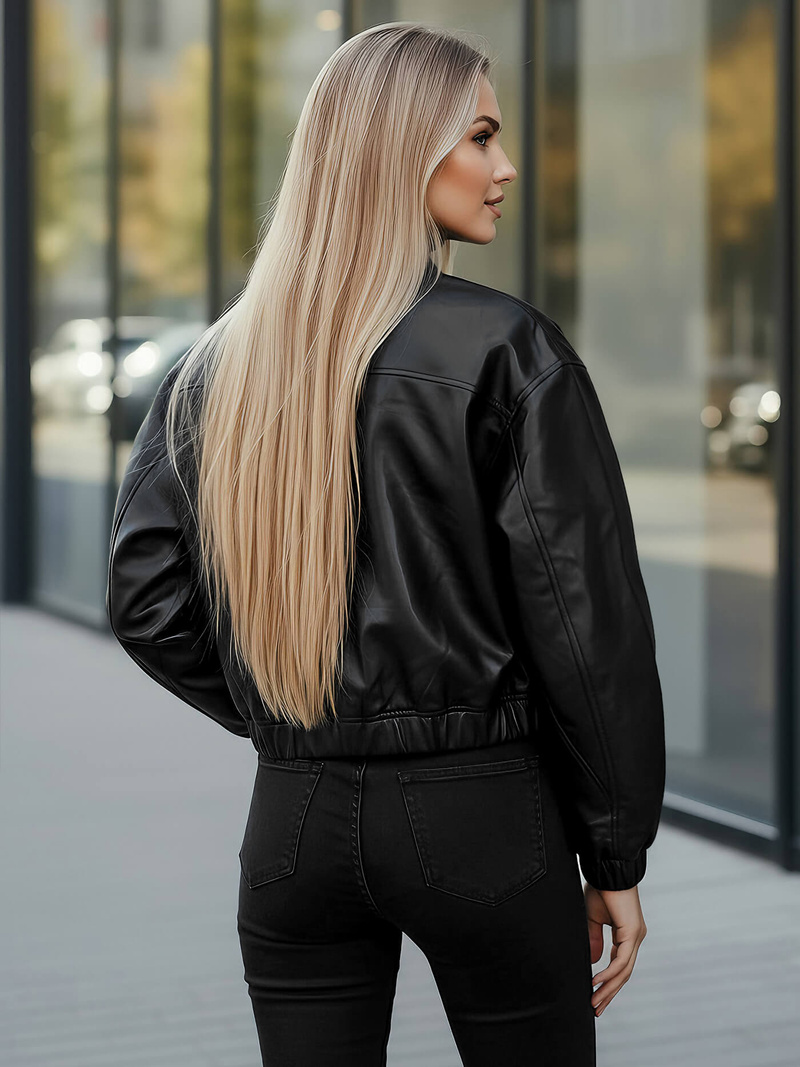 Women's Leather Jacket - Black OZONEE JS/11Z8281