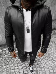 Men's Leather Jacket - Black OZONEE JS/11Z8012