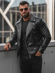 Men's Leather Jacket - Black OZONEE JS/11Z8014Z
