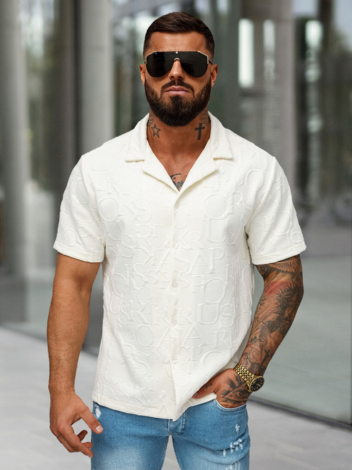 Men's shirt with short sleeves ecru OZONEE O/B2256