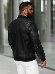 Men's Leather Jacket - Black OZONEE JS/11Z8107