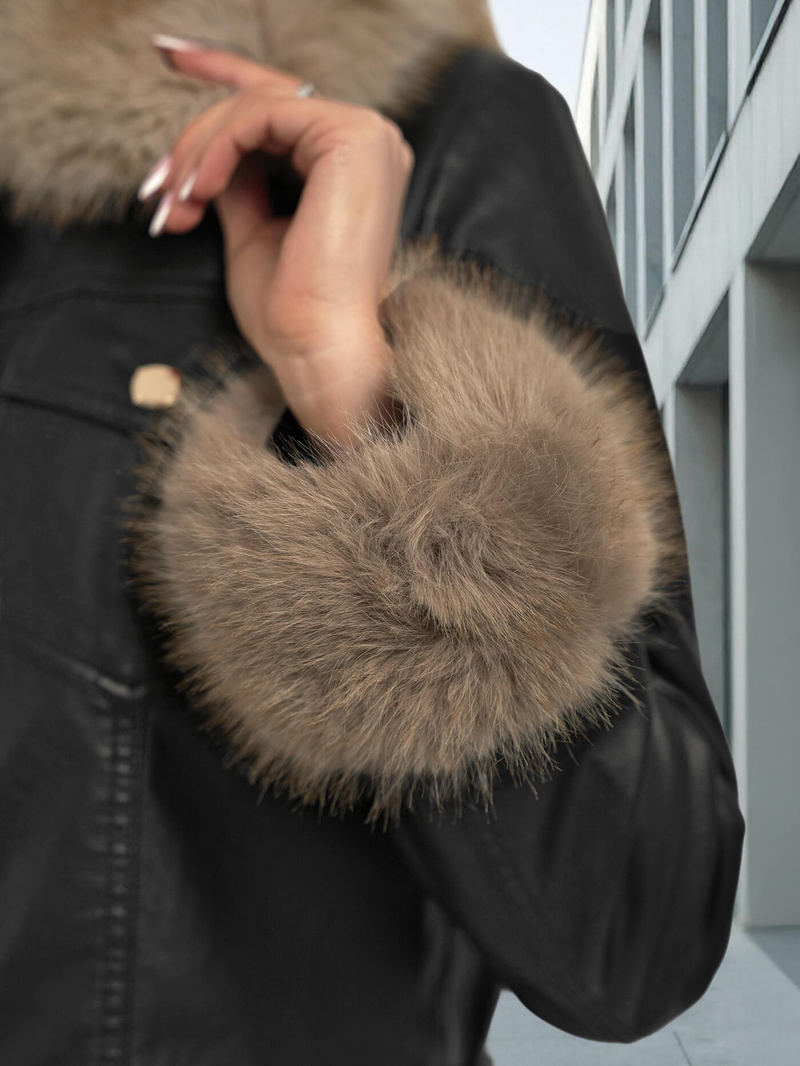 Women's Leather Jacket - Black-Beige OZONEE JS/61M8513/392B