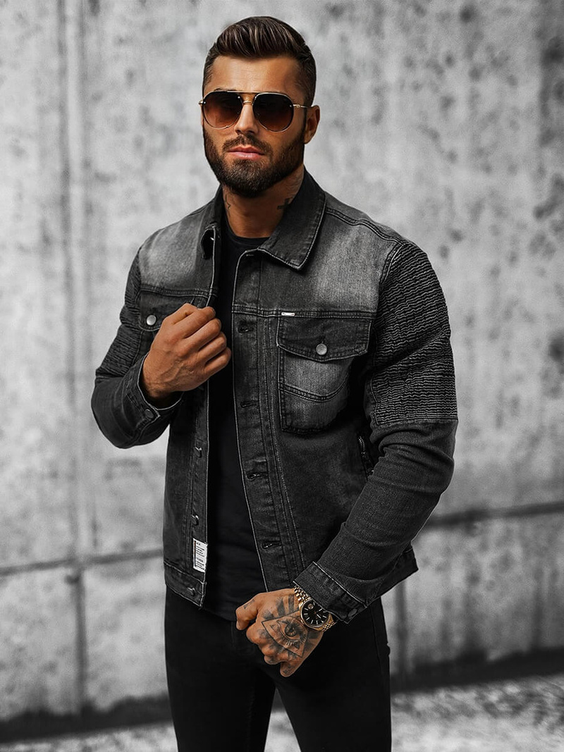 Men's Denim Jacket Black OZONEE NB/MJ521N