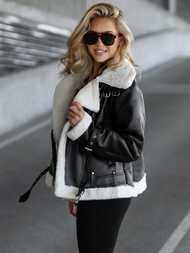 Women's Leather Jacket - Black/White OZONEE JS/11Z8177Z