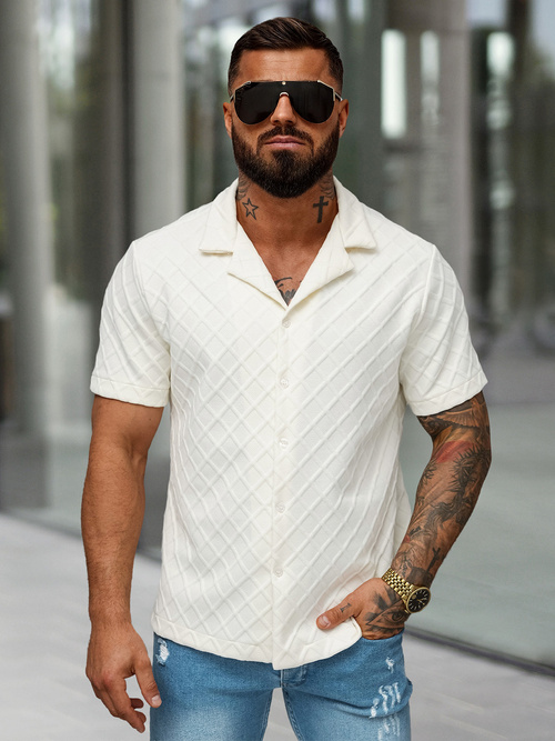 Men's shirt with short sleeves ecru OZONEE O/B2257