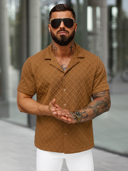 Men's shirt with short sleeves brown OZONEE O/B2257