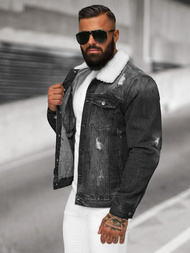 Men's Denim Jacket Sherpa Black OZONEE NB/MJ502NZ