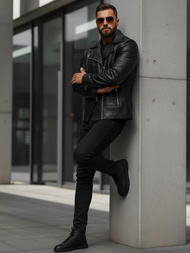 Men's Leather Jacket - Black OZONEE JS/11Z8067Z