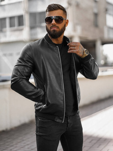 Men's Leather Jacket - Black OZONEE JS/11Z8106Z