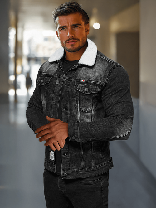 Men's Denim Jacket Sherpa Black OZONEE NB/MJ516NZ