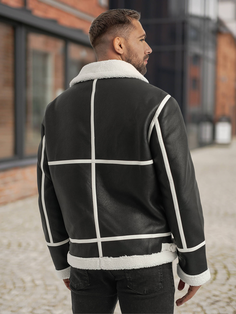 Men's Leather Jacket - Black OZONEE JS/11Z8270