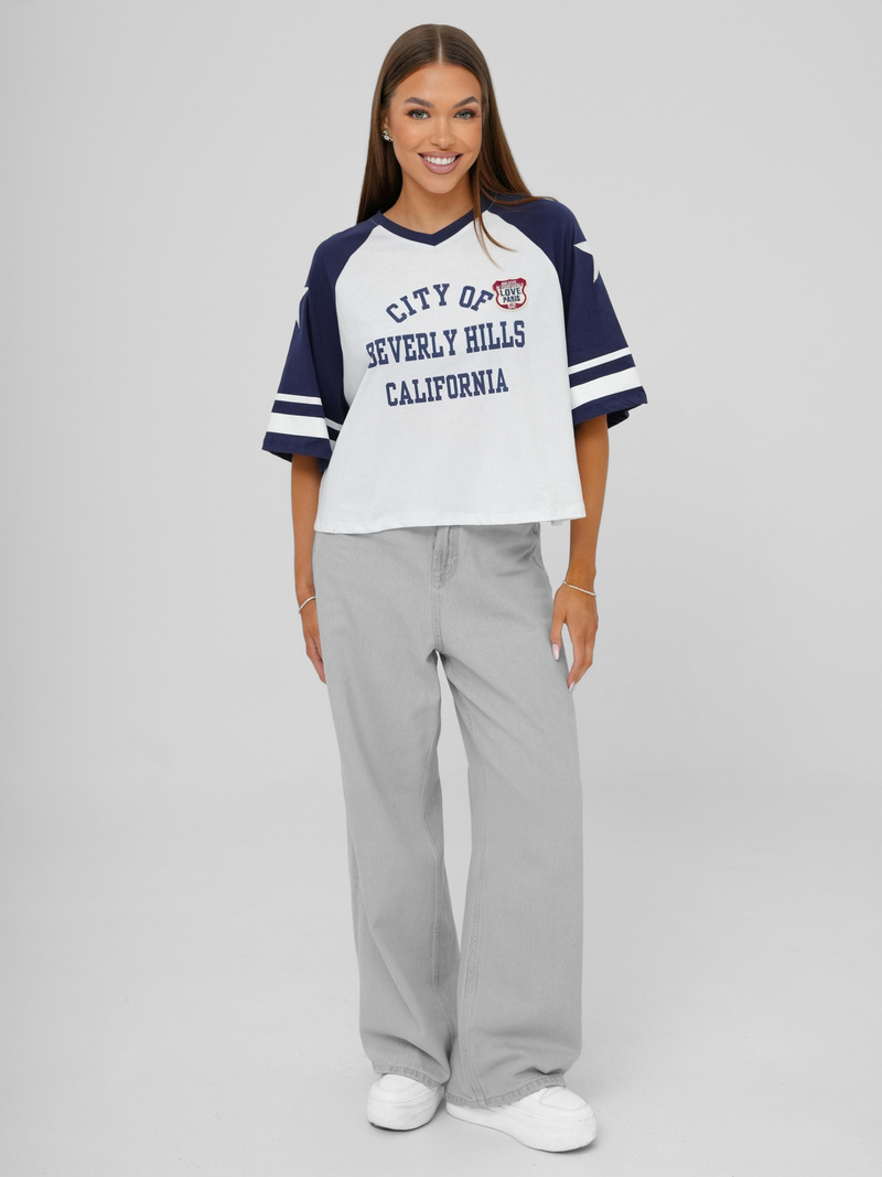 Women's t-shirt - white/navy blue OZONEE JS/R62493