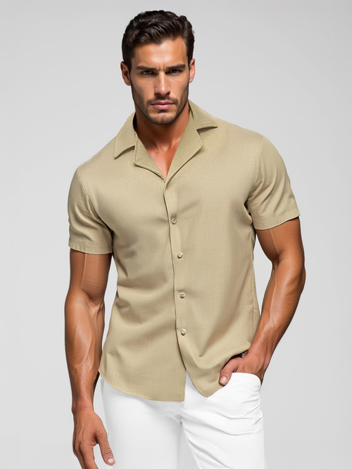 Men's shirt with short sleeves beige OZONEE O/Y971TZ