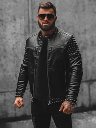 Men's Leather Jacket - Black OZONEE JS/11Z8007Z