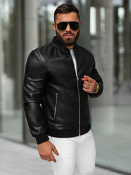 Men's Leather Jacket - Black OZONEE JS/11Z8107