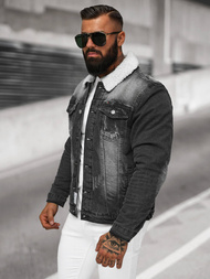 Men's Denim Jacket Sherpa Black OZONEE NB/MJ513N