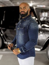 Men's denim shirt - dark blue OZONEE O/51410