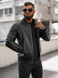 Men's Leather Jacket - Black OZONEE JS/11Z8106Z