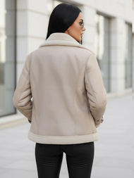 Women's Leather Jacket Beige OZONEE JS/11Z8177Z