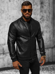 Men's Leather Jacket - Black OZONEE JS/11Z8107