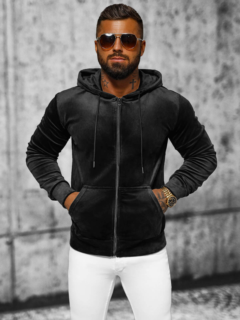 Men's Velour Hoodie - Black OZONEE JS/8B1168/3