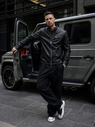 Men's Leather Jacket - Black OZONEE JS/11Z8021