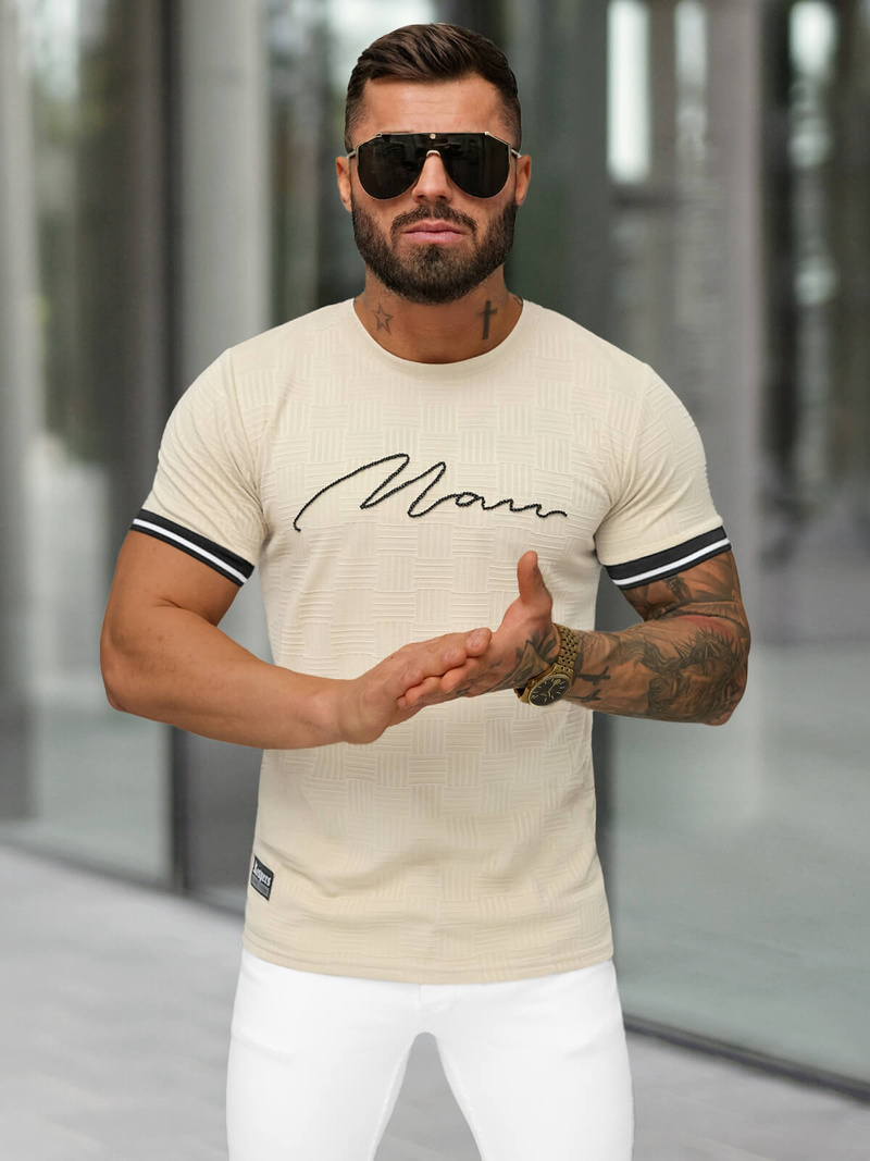 Men's T-shirt - Beige OZONEE O/QS11628