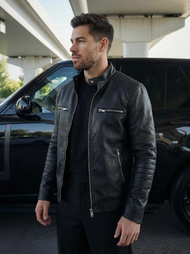 Men's Leather Jacket - Black OZONEE JS/11Z8066