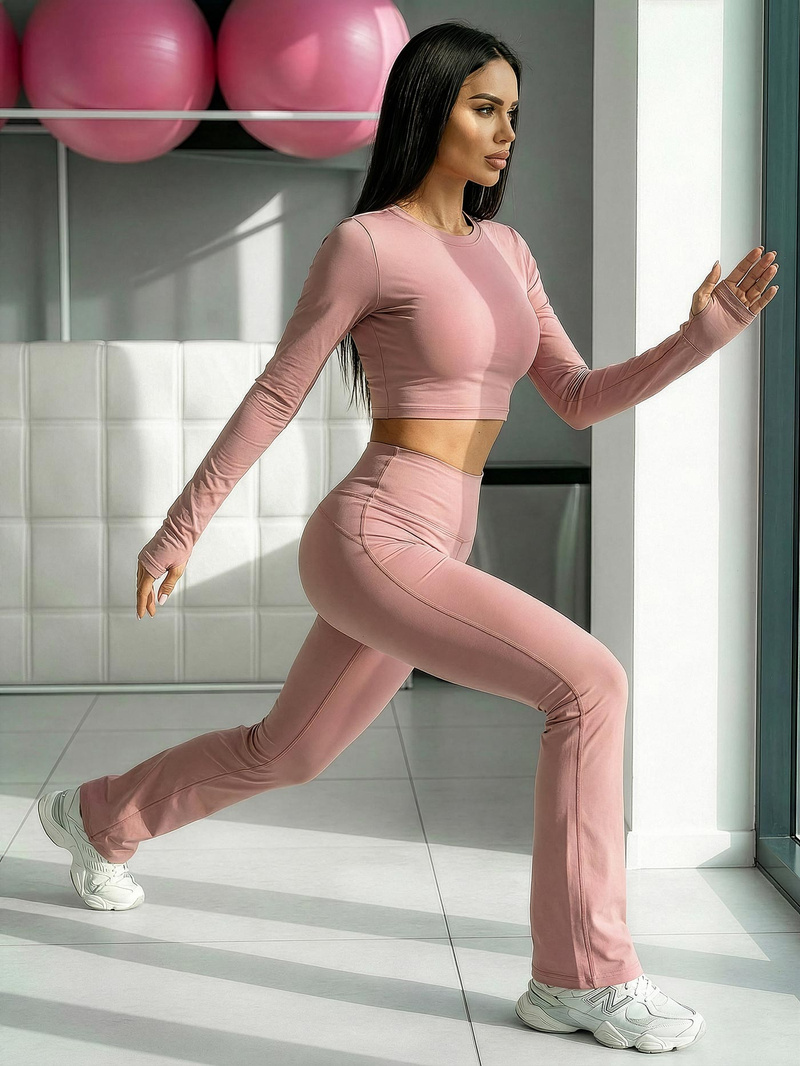 Women's leggings with wide legs - powder pink OZONEE JS/17K588/7Z