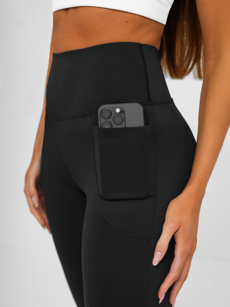 Women's leggings with wide legs - black OZONEE JS/13K1810/3