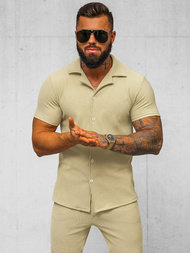 Men's shirt with short sleeves beige OZONEE O/Y963T