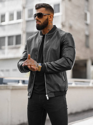 Men's Leather Jacket - Black OZONEE JS/11Z8106Z