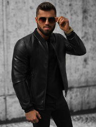 Men's Leather Jacket - Black OZONEE JS/11Z8015