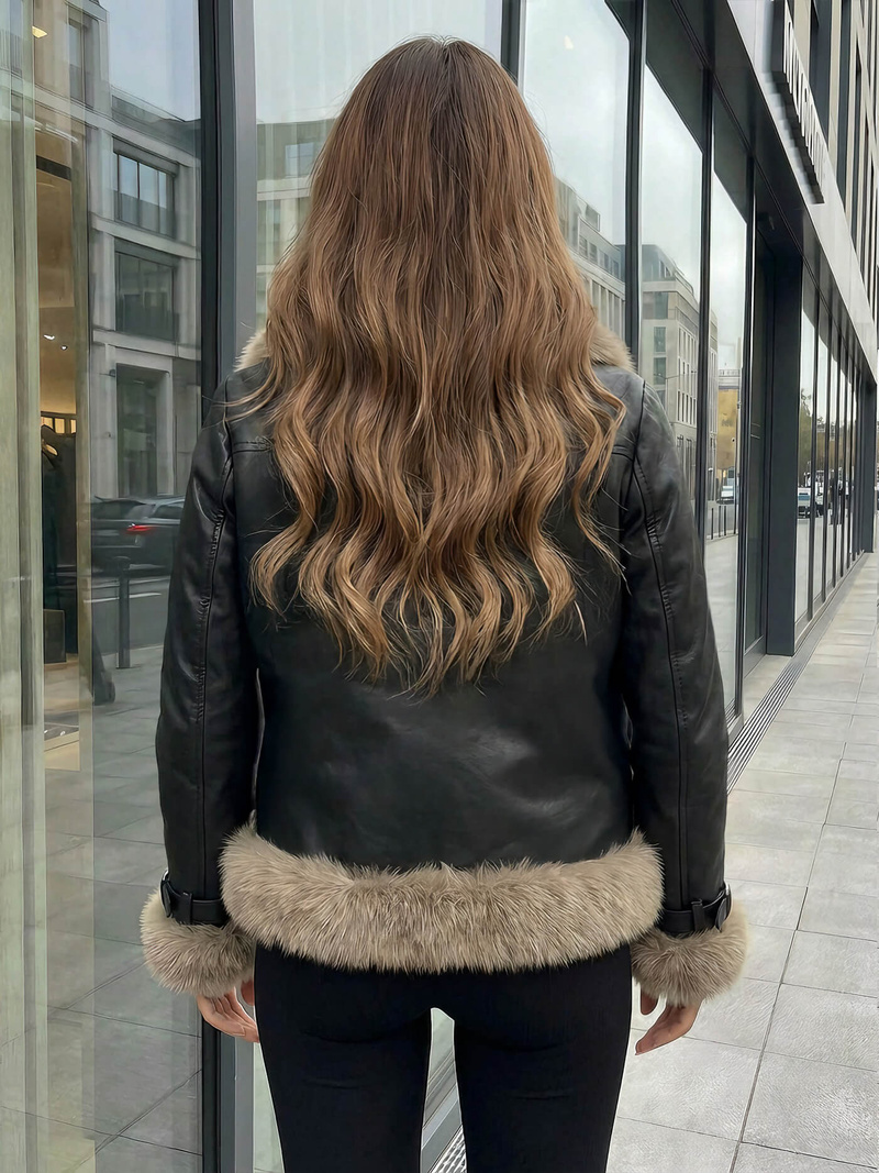 Women's Leather Jacket - Black OZONEE JS/61M8517/392Z