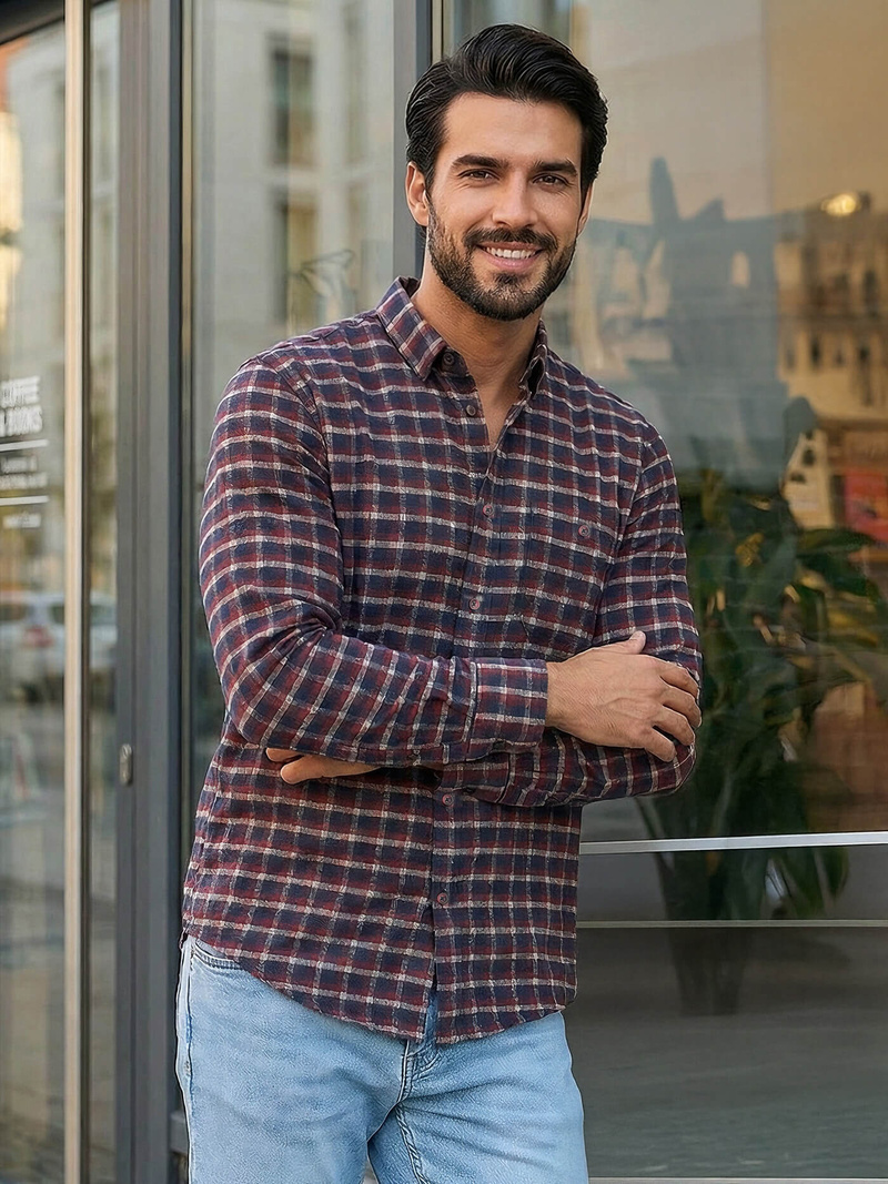 Men's Shirt - Burgundy OZONEE V/V176Z