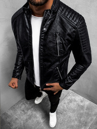 Men's Leather Jacket - Black OZONEE YD/BF5916309Z
