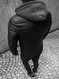 Men's Leather Jacket - Black OZONEE JS/11Z8005