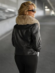 Women's Leather Jacket - Black-Beige OZONEE JS/61M8508/392B