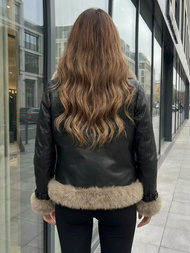 Women's Leather Jacket - Black OZONEE JS/61M8517/392Z